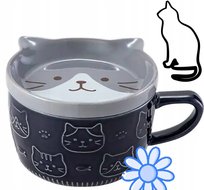Kubek Kot Kotek ceramiczny z talerzykiem 350ml dla KOCIARY GRANATOWY