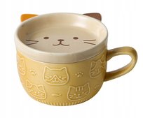 Kubek Kot Kotek ceramiczny z talerzykiem 350ml szklanka dla KOCIARY beżowy
