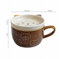Kubek Kot Kotek ceramiczny z talerzykiem BRĄZOWY 350ml PREZENT dla KOCIARY