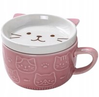 Kubek Kot Kotek RÓŻOWY ceramiczny z talerzykiem 350ml szklanka dla KOCIARY
