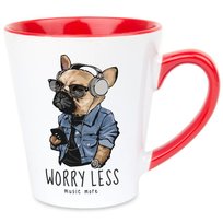 Kubek Latte Czerwono Biały WORRY LESS MUSIC MORE 350 ml Prezent Zabawne Wz