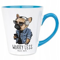 Kubek Latte Niebiesko Biały WORRY LESS MUSIC MORE 300 ml Na Prezent Wzory