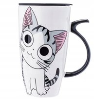 KUBEK OZDOBNY Z POKRYWKĄ kot kotek KAWAII