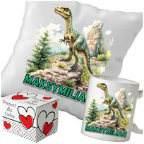 Kubek + Poduszka Dinozaur 330ml 40x40cm i Opakowanie Na Prezent i Imię
