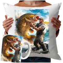 Kubek Poduszka Dla Wędkarza Ryby 330ml 40x40cm Twój Napis Zestaw Z Nadrukiem
