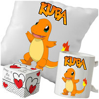 Kubek + Poduszka Pokemon Charmander 330ml 40x40cm i Opakowanie Na Prezent
