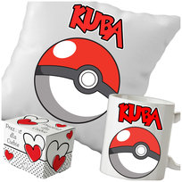 Kubek + Poduszka Pokemon PokeBall 330ml 40x40cm i Opakowanie Na Prezent