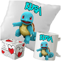 Kubek + Poduszka Pokemon Squirtle 330ml 40x40cm i Opakowanie Na Prezent Imię