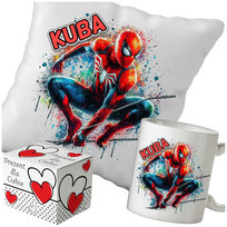 Kubek + Poduszka Spiderman 330ml 40x40cm i Opakowanie Na Prezent i Imię