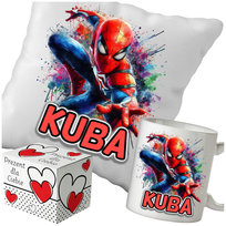 Kubek + Poduszka Spiderman 330ml 40x40cm i Opakowanie Na Prezent i Imię