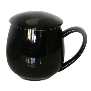 Kubek porcelanowy Błyszcący z zaparzaczem i pokrywką, 350 ml, Cup&You czarny - Cup&You