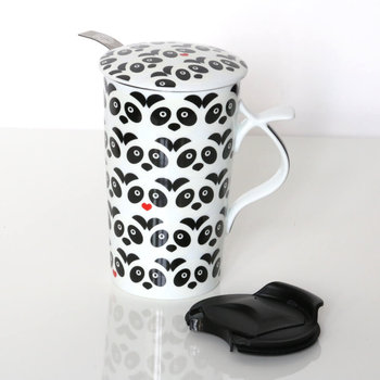 Kubek porcelanowy PANDA LOVE z zaparzaczem i pokrywką 400 ml, Cup&You - Cup&You