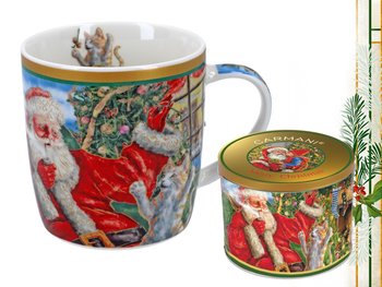 Kubek porcelanowy świąteczny świąteczy puszka - Mikołaj i jego kot. , 450ml, CARMANI - Carmani