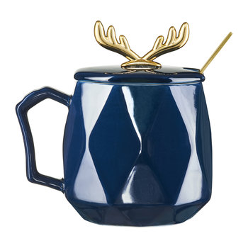 Kubek porcelanowy świąteczny Z Pokrywką I Łyżeczką Glam Navy 400 ml, Ambition - Ambition