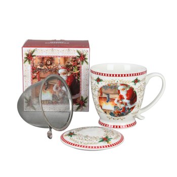 KUBEK PORCELANOWY Z MIKOŁAJEM DO ZAPARZANIA ZIÓŁ 460 ML. - unbranded