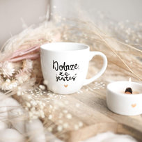 Kubek porcelanowy, z napisami, Dobrze, że jesteś, 300 ml, Nadzwyczajnie, biały Nadzwyczajnie