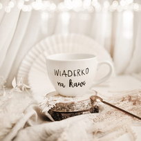 Kubek porcelanowy, z napisami, Wiaderko na kawę, 500 ml, Nadzwyczajnie, biały