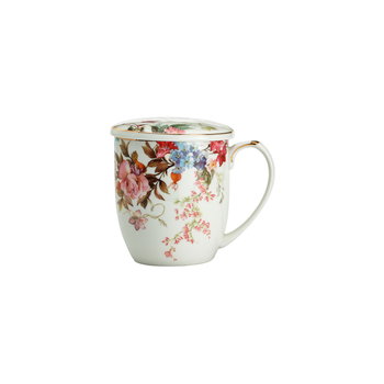 Kubek porcelanowy Z Sitkiem/Zaparzaczem Flowers, Kwiaty 425 ml P4Y - P4Y