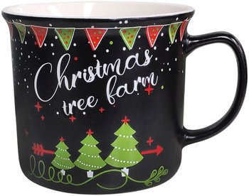 Kubek prosty z wywiniętym rantem, NBC, Czarny, dekoracja Christmas Tree Farm, 350 ml - Altom