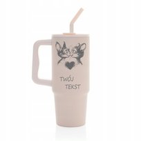 Kubek termiczny 900 ml KOTKI personalizacja z grawerem różowy słomka