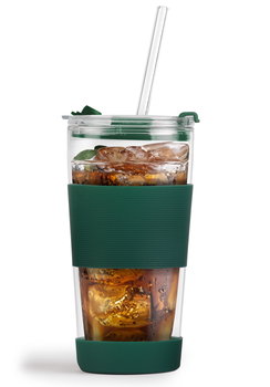 Kubek termiczny szklany ze słomką 600 ml zielony Fuori - Vialli Design