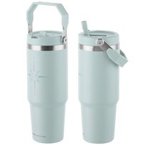 Kubek Termiczny ze Słomką Duży Termos Bidon Nierdzewny 890ml Miętowy Kompas