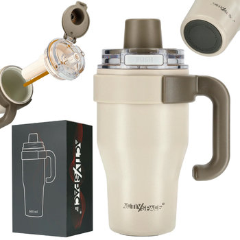 Kubek termiczny ze słomką uchwytem na kawę herbatę szczelny 800ml - beige - Activ Space