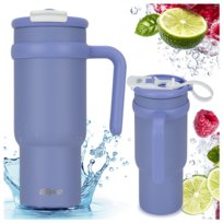 KUBEK TERMICZNY ZE STALOWĄ SŁOMKĄ UCHWYTEM DUŻY GOPOP STARS 900 ML FIOLETOWY