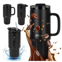 KUBEK TERMICZNY ZE STALOWĄ SŁOMKĄ UCHWYTEM DUŻY GOPOP TARSLA 1200 ML 1,2L CZARNY
