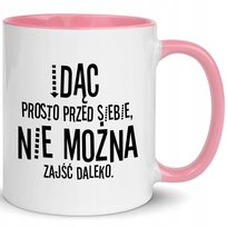 KUBEK Ucho i Wnętrze RÓŻ Motywujące CYTATY Wzory