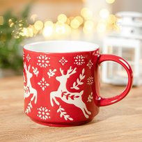 Kubek z kamionki świąteczny AVERO z reniferami 350 ml Homla