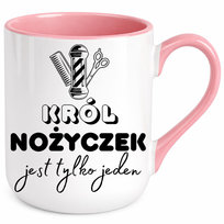 Kubek Z Nadrukiem Król Nożyczek Barber Prezent Różowy Uchwyt i Tekst
