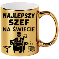 Kubek Złoty Najlepszy Szef Na Świecie 330ML Ceramiczny Z Nadrukiem Dla Szefa