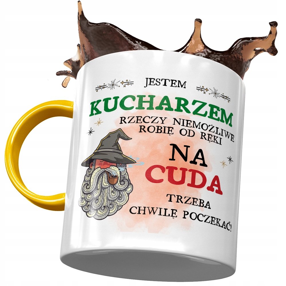 Kubek Żółty Dla Kucharza Trzeba Chwilę Poczekać z Nadrukiem ze Zdjęciem