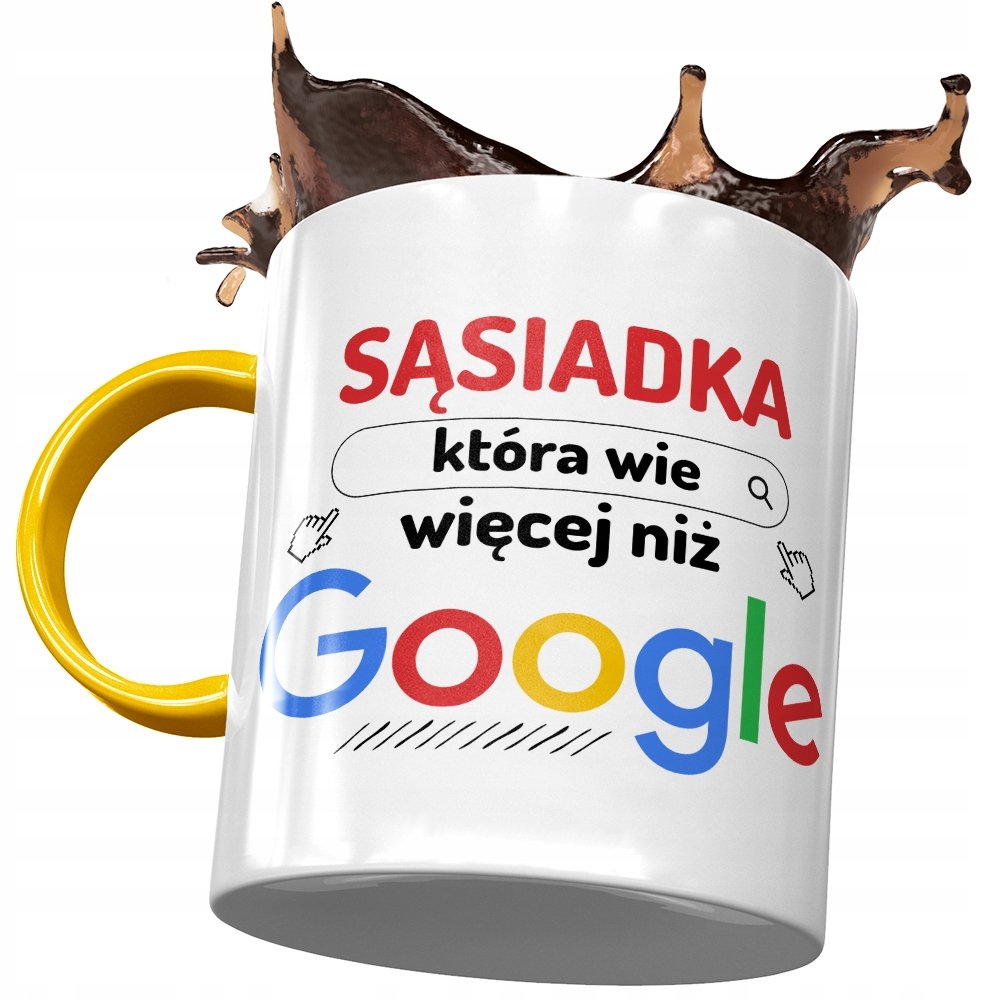 Kubek Żółty Dla Sąsiadki Wie Więcej Niż Google z Nadrukiem ze Zdjęciem