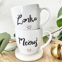 kubek Żonka & Mężuś ZESTAW serce kontur 2x kubek Prezent na rocznicę ślubu pojemność do wyboru (1)