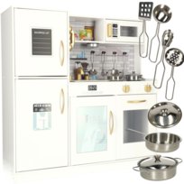 KUCHNIA DREWNIANA z lodówką dla dzieci | duży  zestaw | z akcesoriami | metalowe garnki i łyżki