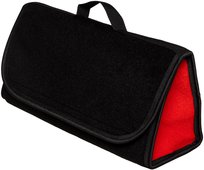 Kuferek samochodowych organizer torba bagażnika - MAX-DYWANIK (poziomy) – Czarny ( z czerwonymi boczkami - taśma czarna)