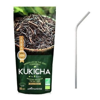 Kukicha Japońska ekologiczna herbata zielona 80 g + 4 słomki ze stali nierdzewnej - Youdoit