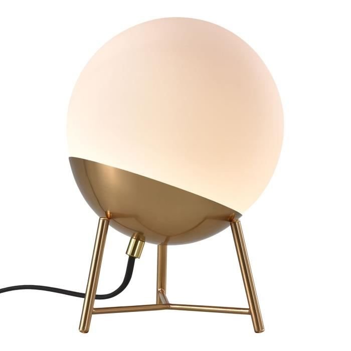 Фото - Настільна лампа Kulista lampa stołowa z białego szkła, z mosiężnym gniazdem i nóżkami Ø 20