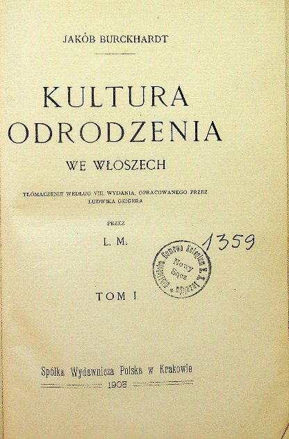 Kultura odrodzenia we Włoszech 1905r. - W opisie | Książka w Empik