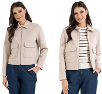 Kurtka damska bomberka z kołnierzem i kieszeniami BEŻOWA MELANŻ MORAJ 3XL