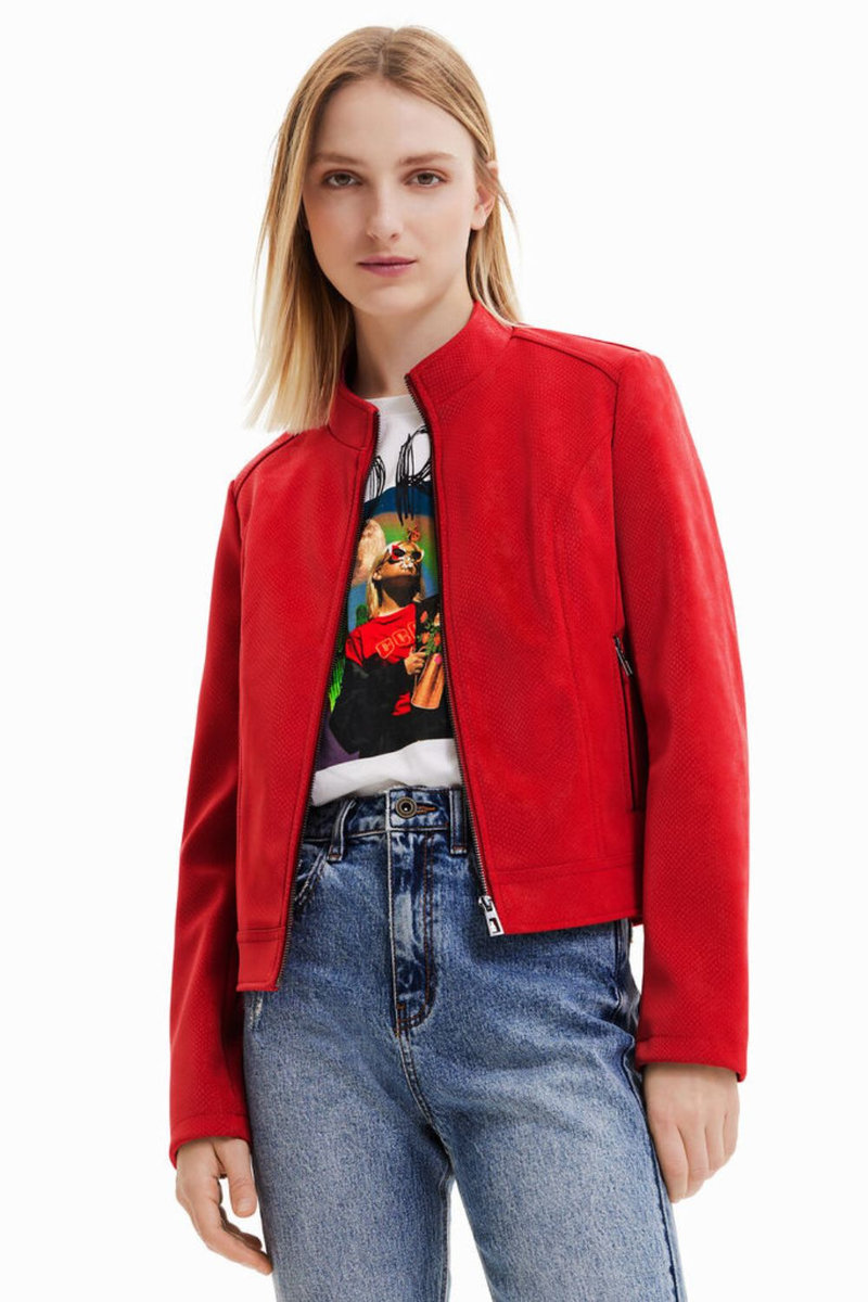 DESIGUAL Kurtka damska Desigual Las Vegas z eko skóry czerwona-XS