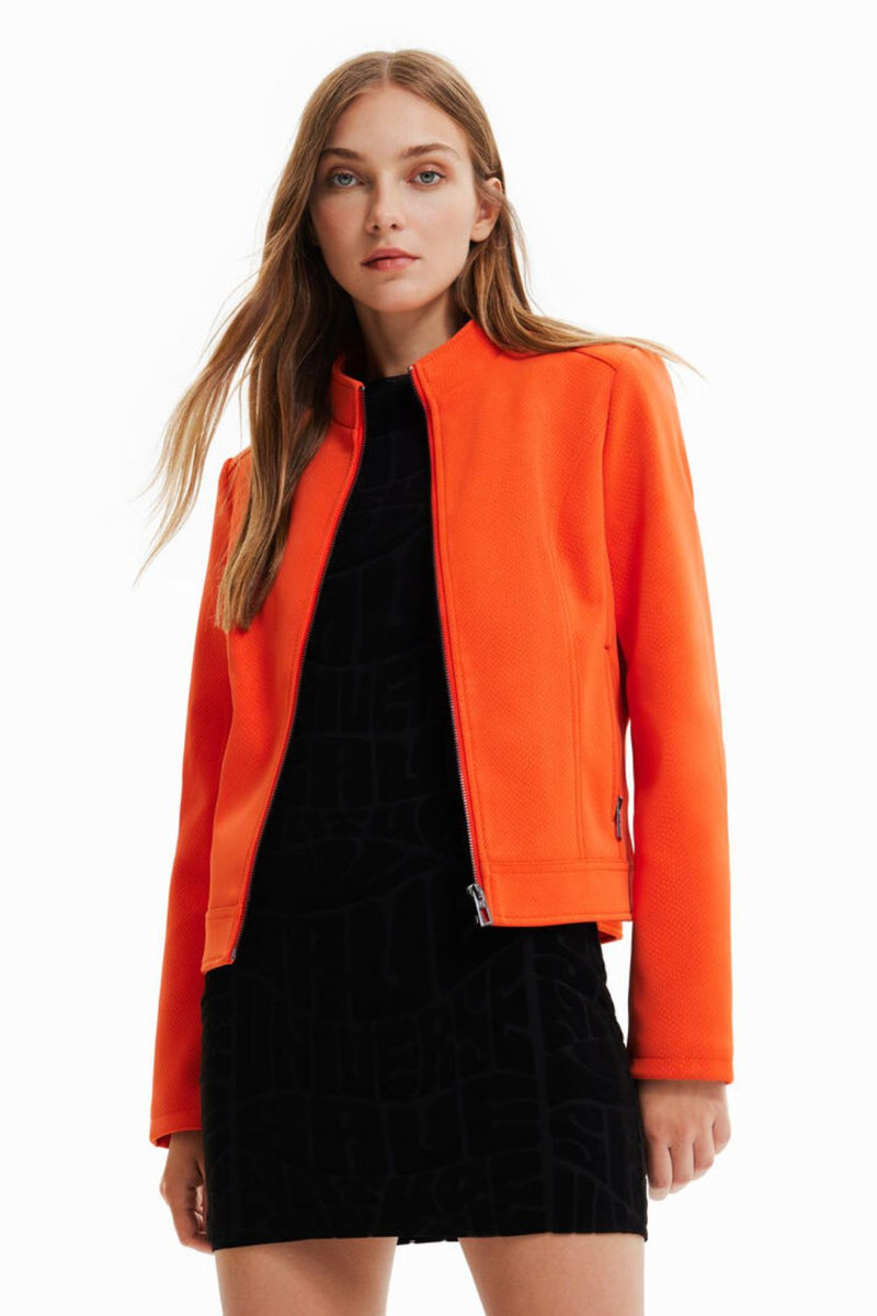 DESIGUAL Kurtka damska Desigual Las Vegas z eko skóry pomarańczowa-XS