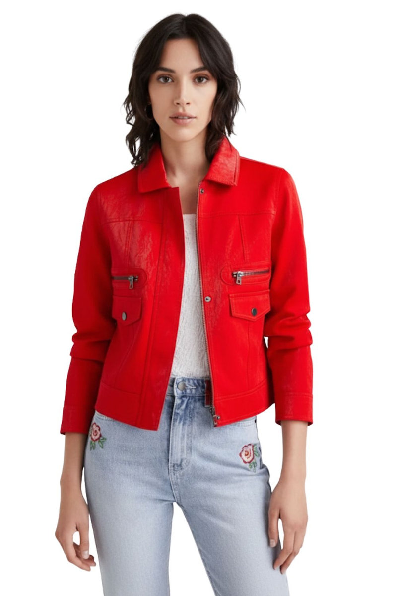DESIGUAL Kurtka damska Desigual Primavera z eko skóry czerwona-S
