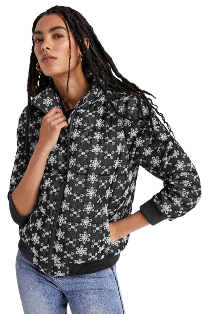 DESIGUAL Kurtka damska Desigual Quiana ocieplana granatowa  haftowana  -M