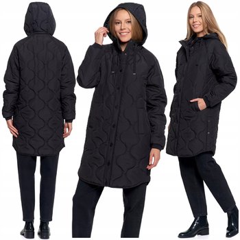 Kurtka Damska Przejściowa Długa Pikowany Płaszcz z Kapturem Jesień MORAJ S - Moraj