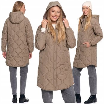 Kurtka Damska Przejściowa Długa Pikowany Płaszcz z Kapturem Jesień MORAJ S - Moraj