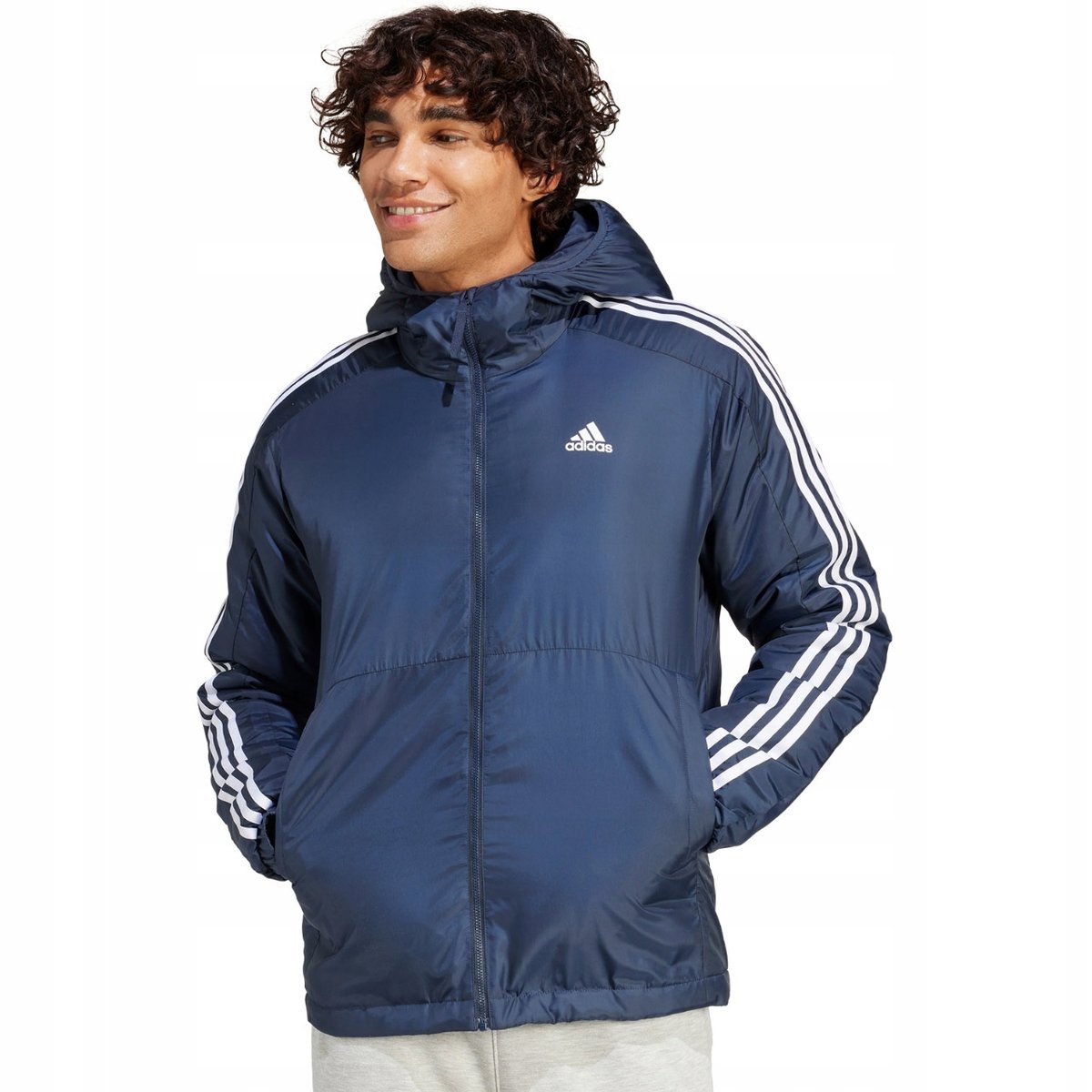 Kurtka męska adidas Essentials 3-Stripes Insulated Hooded granatowa ...