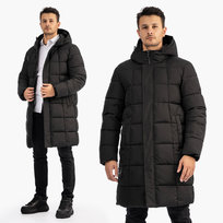 Kurtka Męska Zimowa Pikowana Długa Wodoodporna Z Kapturem Czarna 5301-1 XL Czarny Inna marka
